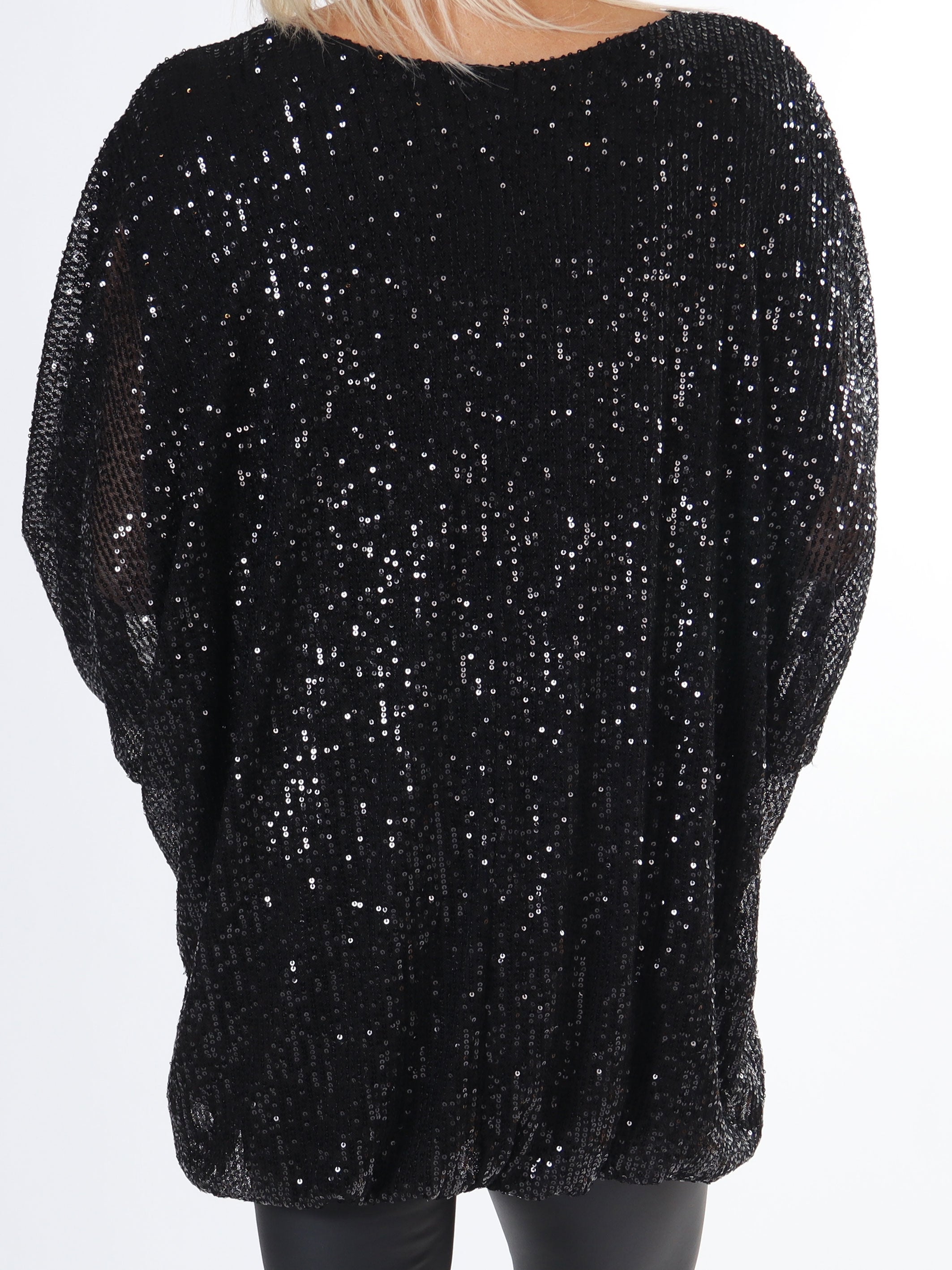 Destiny - Plus size paillet bluse med flagermusærmer